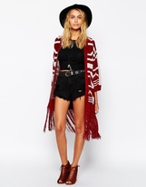 Thumbnail for your product : ASOS Kimono Cardigan in Pattern With Fringing