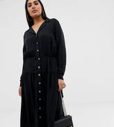 Thumbnail for your product : ASOS Curve DESIGN Curve button through midi shirt dress with long sleeves