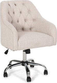 SnugglySolace Stylish Beige Office Chair With Button Tufting And Ergonomic Back Support Contemporary In Swivel Feature