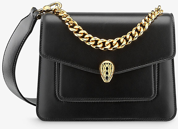 BVLGARI Serpenti Forever Leather Chain-strap Shoulder Bag in Black