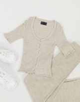 Thumbnail for your product : ASOS DESIGN DESIGN co-ord rib cardigan with short sleeve in oatmeal