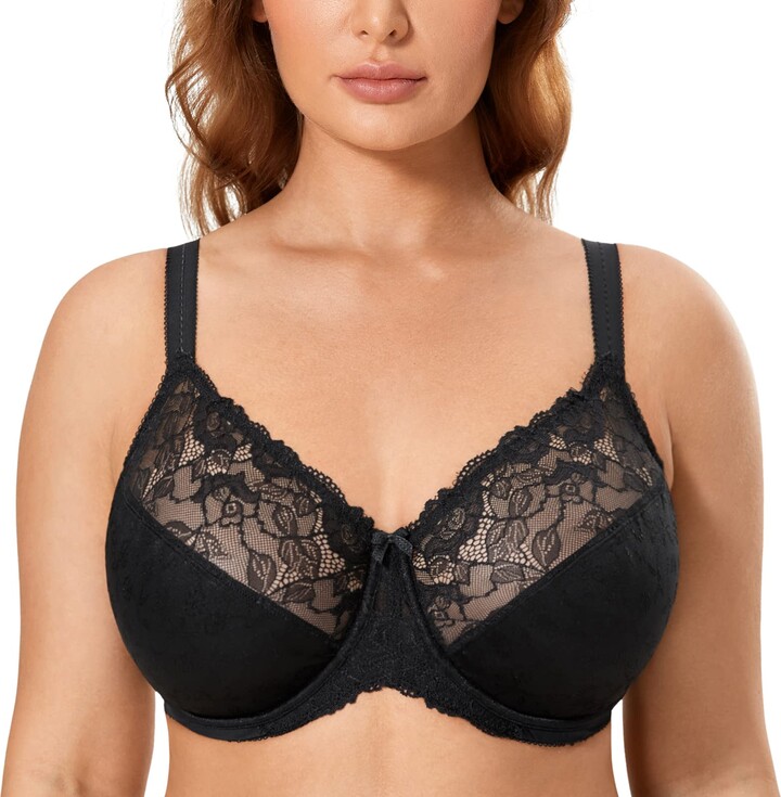 DELIMIRA Women's Non Padded Full Coverage Lace Underwired Bra Plus Size  Black 34C - ShopStyle