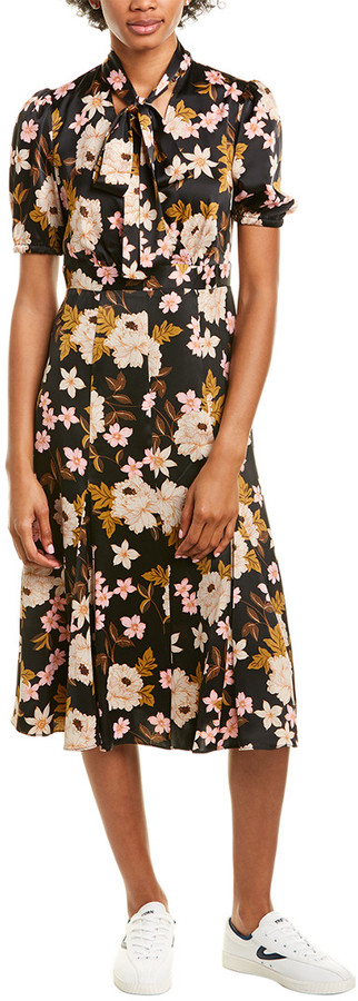 maggy london tie neck midi dress