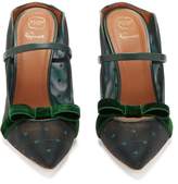 Thumbnail for your product : Malone Souliers Marguerite Velvet Bow Mesh Mules - Womens - Green