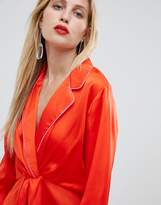 Thumbnail for your product : ASOS Design DESIGN plunge knot front satin long sleeve top