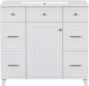 KUNMINGZHUANGZHEN 36" Bathroom Vanity With Ceramic Sink, Soft-Close Doors, 2 Double-Layer & 2 Standard Drawers, Adjustable Shelf