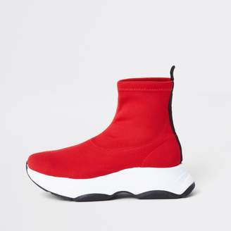 River Island Womens Red knitted sock runner trainers
