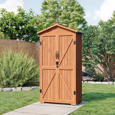 Belleze Outdoor Lockable 3 ft. W x 2 ft. D Solid Wood Vertical Storage Shed