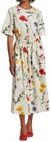 Thumbnail for your product : Oscar de la Renta Floral Short-Sleeve Crew Midi Day Dress