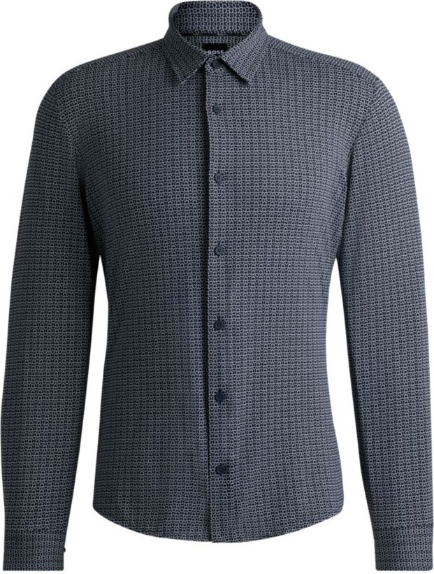HUGO BOSS Slim-fit shirt in printed performance-stretch jersey