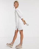 Thumbnail for your product : Pieces shirt dress with puff sleeves and pocket details in white