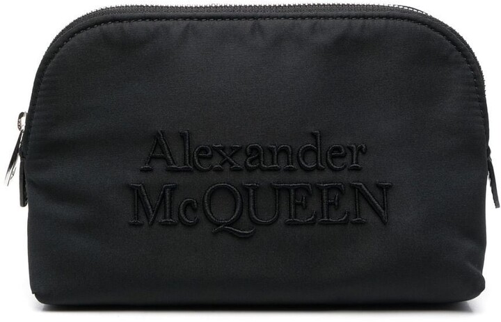 Alexander McQueen Embroidered Logo Makeup Bag in Black Womens Bags Makeup bags and cosmetic cases 