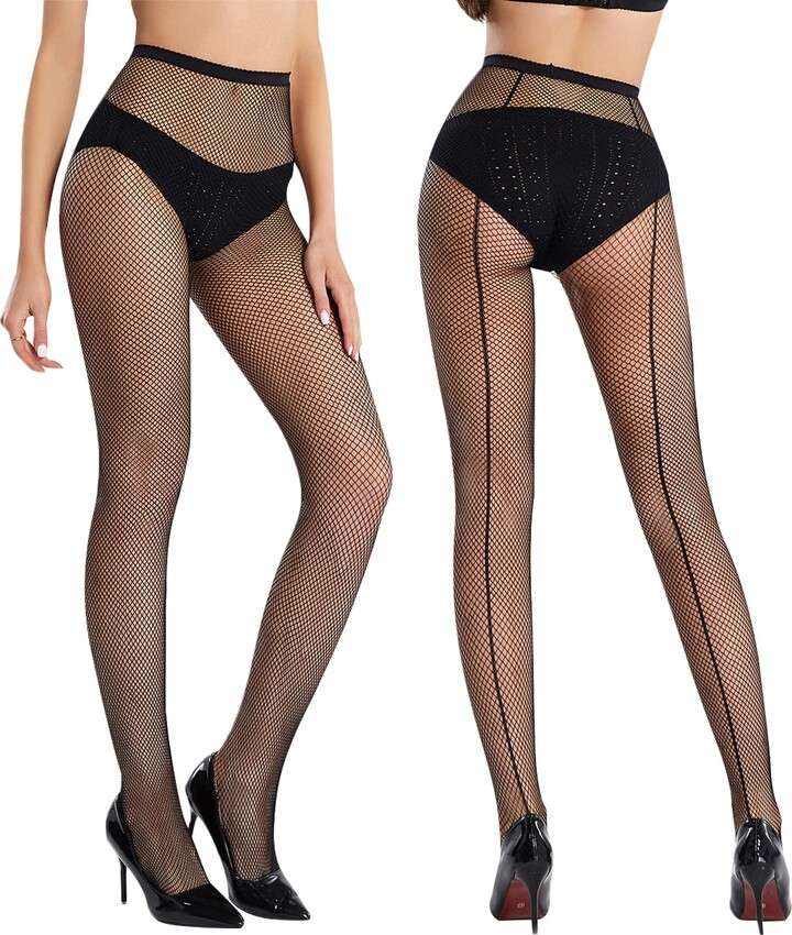 ibonas Sheer Patterned Tights 2 Pack Back Seam Lace Fish net