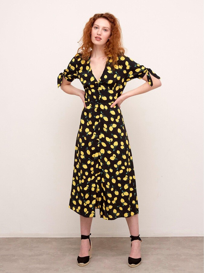 Nobodys Child Alexis Midi Lemon Print Dress - Black/Yellow - ShopStyle