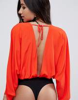 Thumbnail for your product : ASOS Design DESIGN long sleeve body with plunge and full sleeve detail