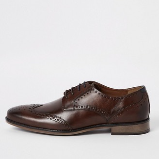 River Island Dark brown leather lace-up brogues