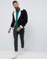 Thumbnail for your product : Bershka faux suede biker jacket in black