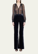 Thumbnail for your product : Veronica Beard Marion Printed Sheer-Silk Button-Front Top