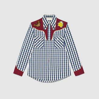 Gucci Embroidered check denim Duke shirt