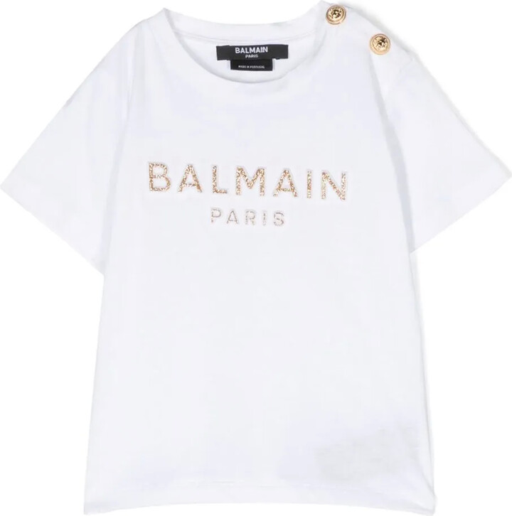 Balmain Kids glitter-logo cotton T-shirt