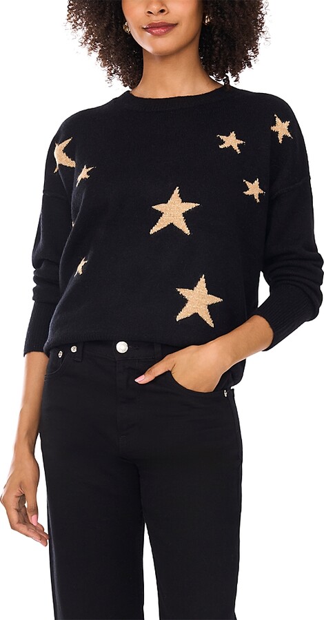 Vince Camuto Metallic Star Crewneck Sweater