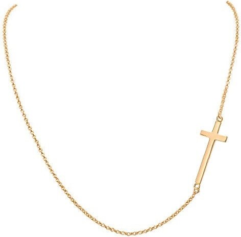 Etsy Class Timeless Sideways Off-Center Cross Necklace in Rose Gold Plated 925 Sterling Silver/Solid 14K Nickel Free