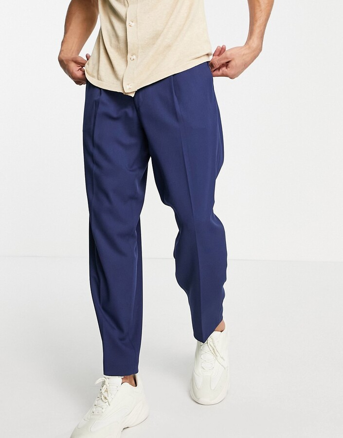 ASOS DESIGN oversized tapered smart trousers in navy - ShopStyle Chinos &  Khakis