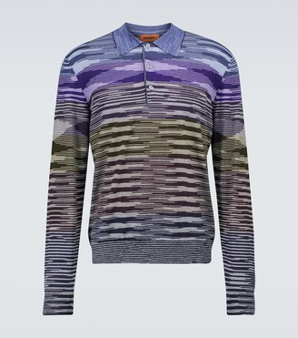 Mens T-shirts Missoni T-shirts Missoni Striped Virgin Wool Polo Sweater in Grey for Men 