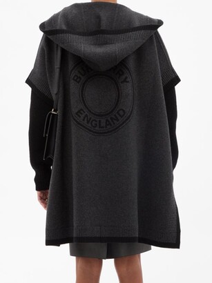 Burberry Carla Logo-jacquard Hooded Wool-blend Poncho - Dark Grey
