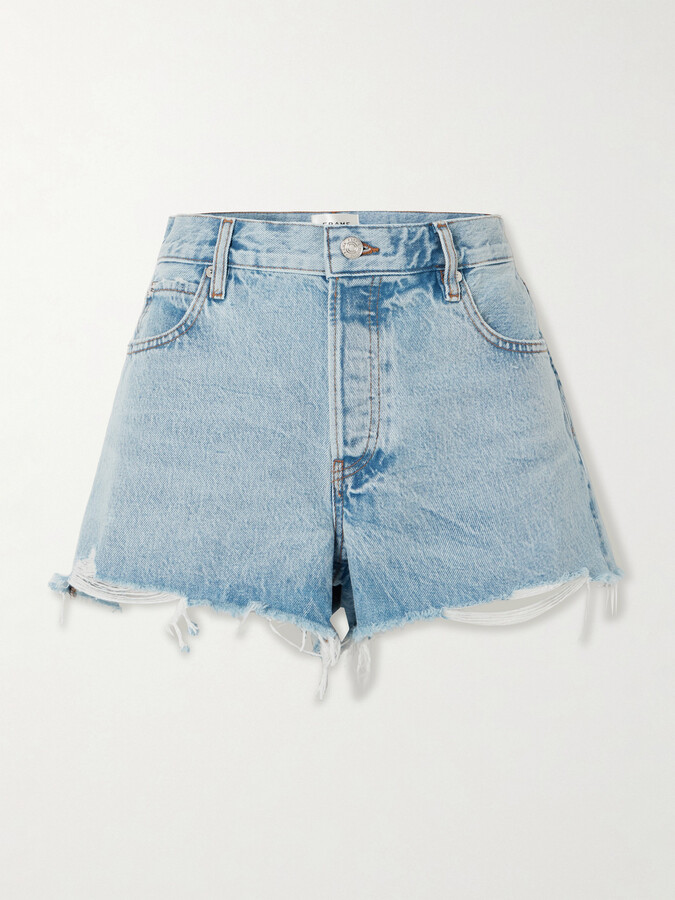 Frame The Hang Distressed Denim Shorts - Blue