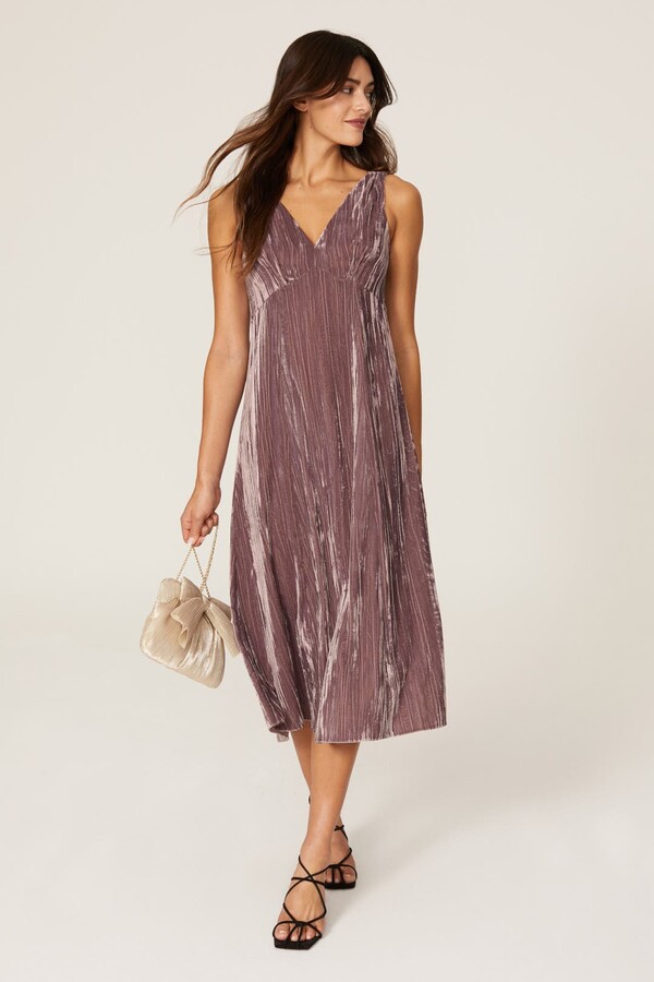 Velvet Pintuck Paneled Dress Purple