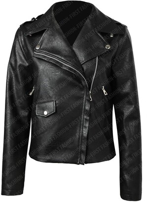 Fashion First Fashion_First Womens Brando Motorcycle Jessica Jones Authentic Black Biker Leather Jacket