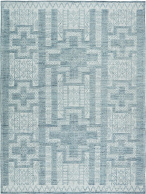 Union Rustic Geometric Hand Knotted Wool Blue/Ivory Area Rug