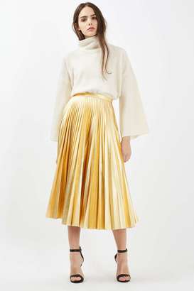 Petite gold metallic pleat skirt