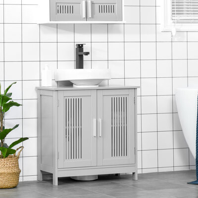Modern Gray Under Sink Bathroom Furniture Model, 2 Doors With Adjustable Shelves, Space Saving & Storage Cabinet - Shelves For