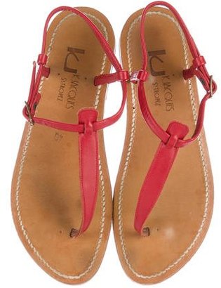 K Jacques St Tropez Leather T-Strap Sandals