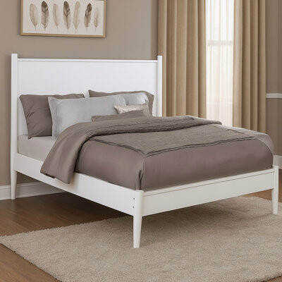 Latitude Run Full Size Mid - Century White Platform Bed, Wood Craft, Round Tapered Legs, Slat Kit, No Box Spring Needed For Bedroom Woodwork,