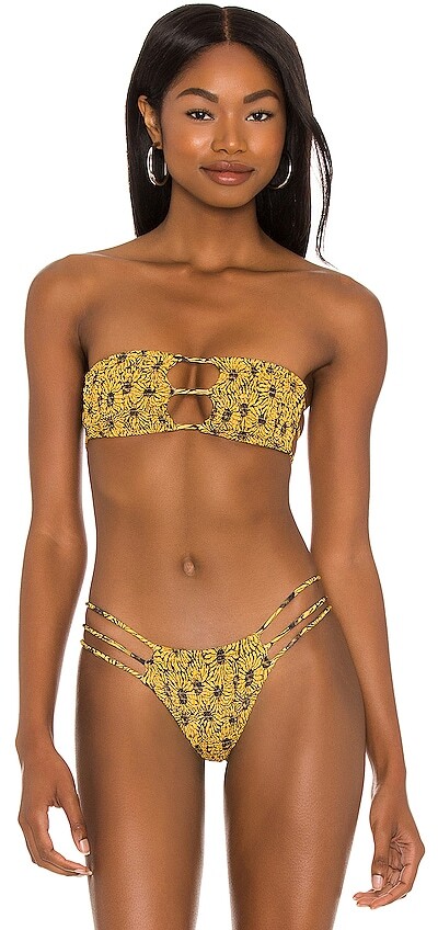 Indah Moto Printed Smocked Spaghetti Strap Bandeau Bikini Top - ShopStyle  Two Piece Swimsuits