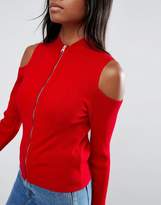 Thumbnail for your product : ASOS Cardigan With Zip Front And Cold Shoulder