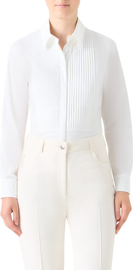 Akris Pleated Bib Stretch Poplin Button-Up Shirt