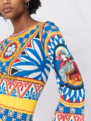 Dolce & Gabbana Graphic-Print Long-Sleeve Dress
