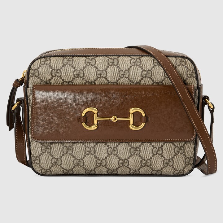 Gucci Horsebit Chain medium shoulder bag in beige and ebony GG