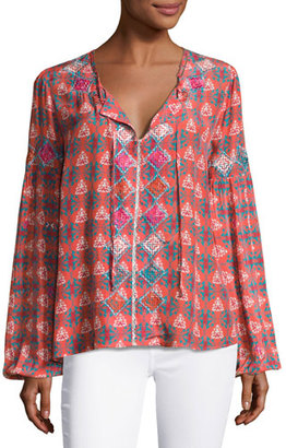 Tolani Alexa Long-Sleeve Printed Tunic w/ Embroidery, Plus Size