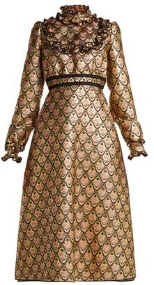 Rochas - Floral Brocade Midi Dress - Womens - Gold Multi