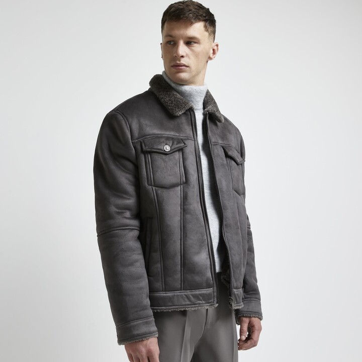 grey borg lined biker jacket