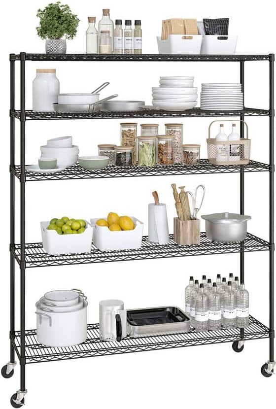 Seville Classics UltraDurable Black 5-Tier NSF-Certified Wire Steel Garage Storage Shelving Unit (60 in. W x 72 in. H x 18 in. D)