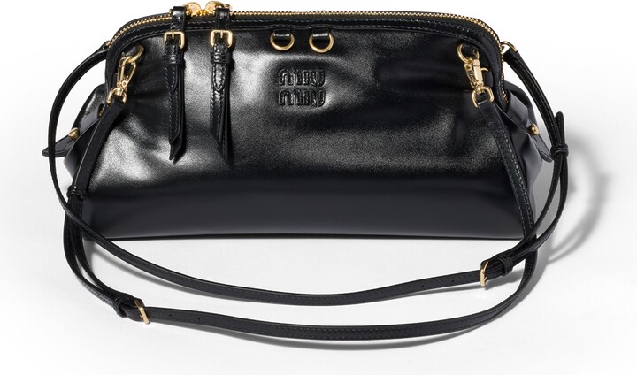 Miu Miu Caprice Shiny Leather Clutch Woman Black