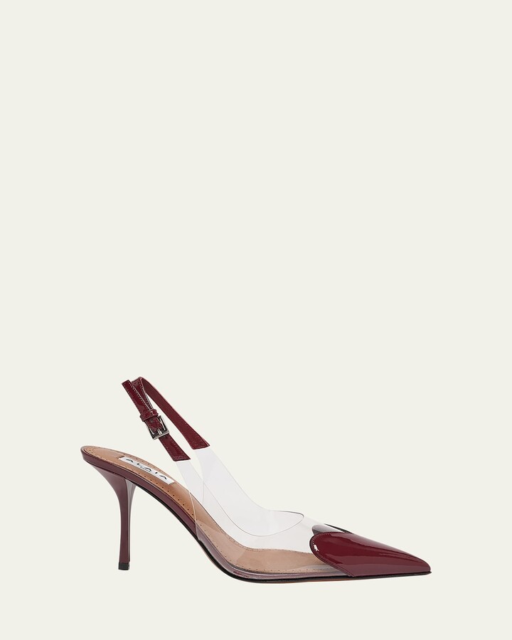 Coeur Clear Patent Heart-Toe Slingback Pumps