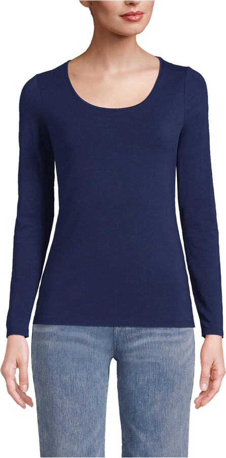 Lands' End Women's Lightweight Jersey Skimming Long Sleeve Scoop Neck T-shirt