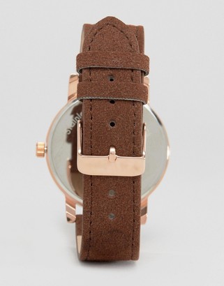 Reclaimed Vintage Inspired Suede Leather Watch In Tan